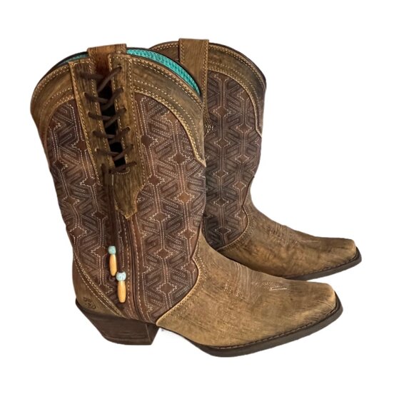 Durango Crush Driftwood Brown Leather Western Boots Lace-up Beaded Ties Size 8 - Picture 5 of 15